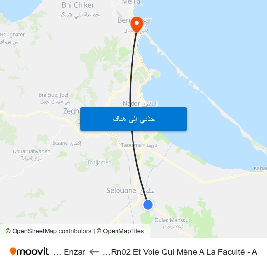 Croisement Rn02 Et  Voie Qui Mène A La Faculté - A to Beni Enzar map