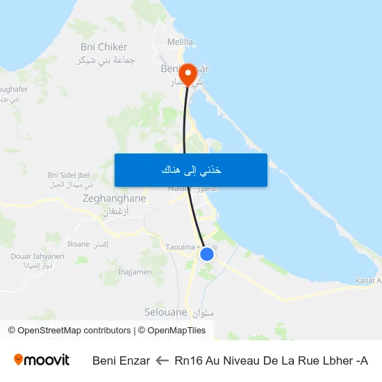 Rn16 Au Niveau De La Rue Lbher -A to Beni Enzar map