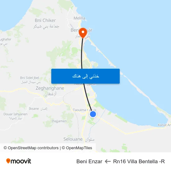 Rn16 Villa Bentella -R to Beni Enzar map