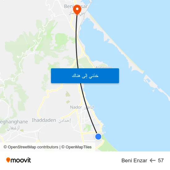 57 to Beni Enzar map