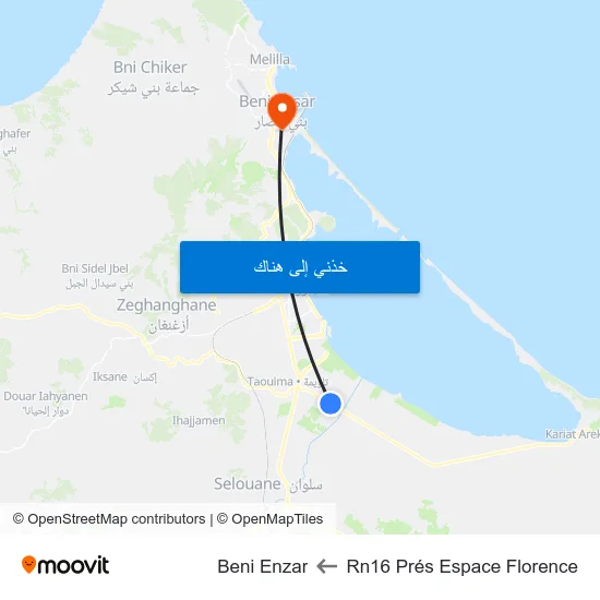 Rn16 Prés Espace Florence to Beni Enzar map