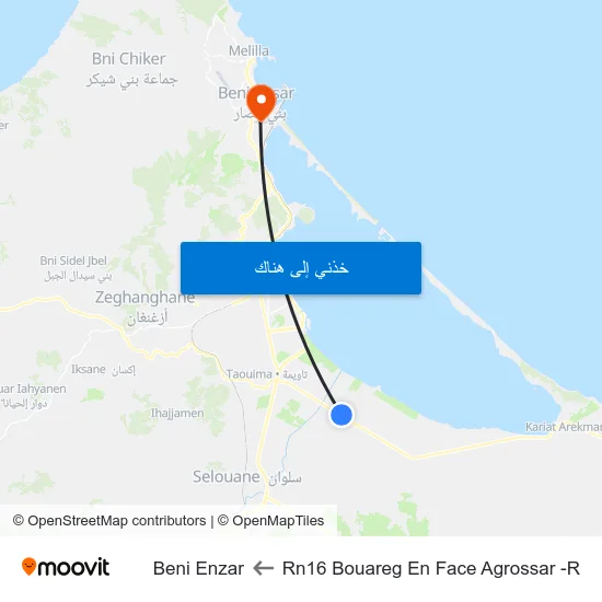 Rn16 Bouareg En Face Agrossar -R to Beni Enzar map