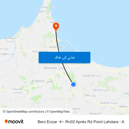 Rn02 Aprés Rd Point Lahdara - A to Beni Enzar map