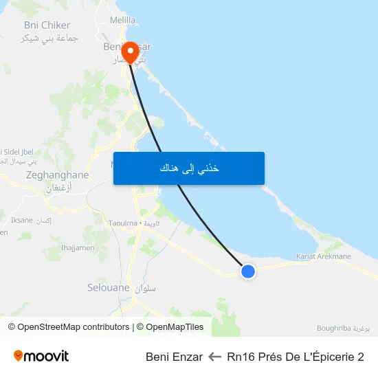 Rn16 Prés De L'Épicerie 2 to Beni Enzar map