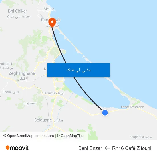 Rn16 Café Zitouni to Beni Enzar map
