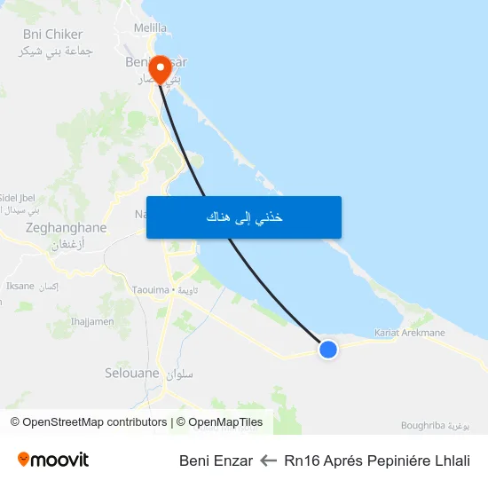 Rn16 Aprés Pepiniére Lhlali to Beni Enzar map