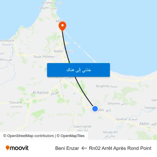 Rn02 Arrêt Après Rond Point to Beni Enzar map
