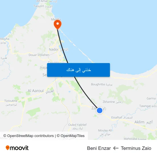 Terminus Zaio to Beni Enzar map