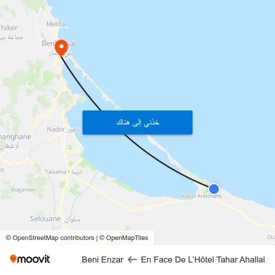 En Face De L’Hôtel Tahar Ahallal to Beni Enzar map
