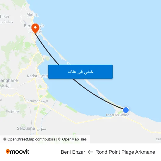 Rond Point Plage Arkmane to Beni Enzar map