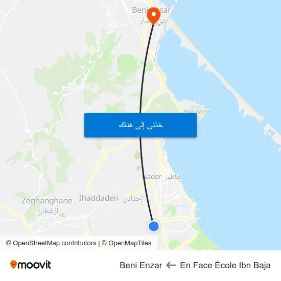 En Face École Ibn Baja to Beni Enzar map