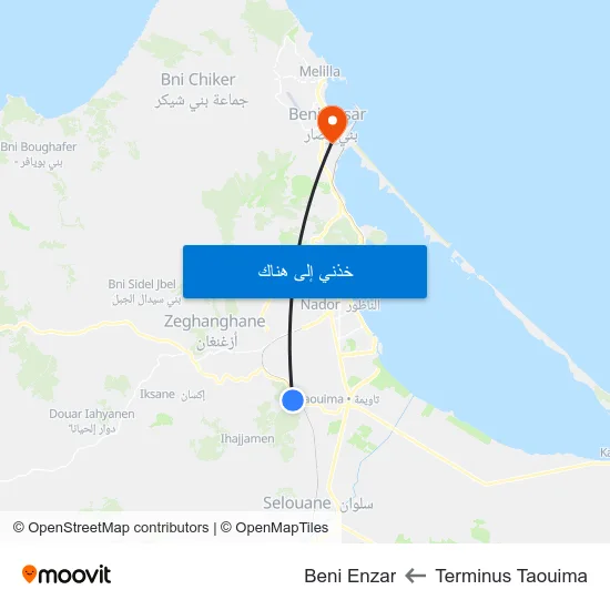 Terminus Taouima to Beni Enzar map
