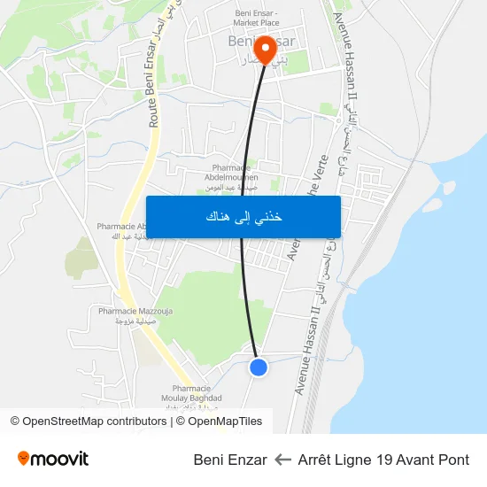 Arrêt Ligne 19 Avant Pont to Beni Enzar map