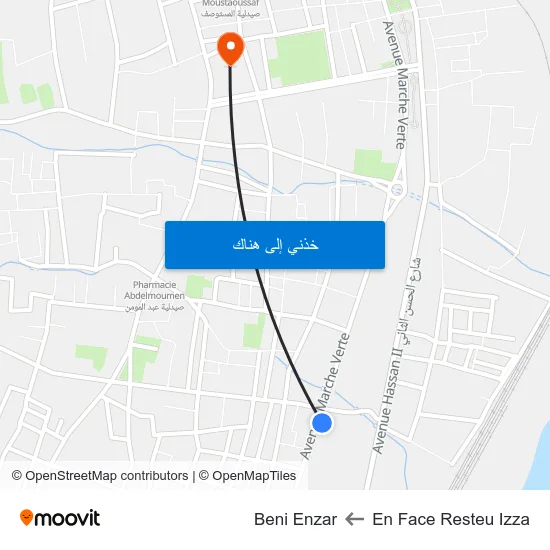 En Face Resteu Izza to Beni Enzar map