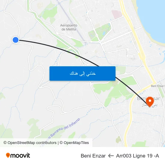 Arr003 Ligne 19 -A to Beni Enzar map