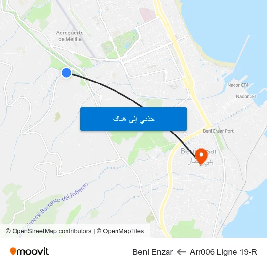 Arr006 Ligne 19-R to Beni Enzar map