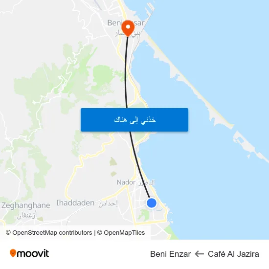 Café Al Jazira to Beni Enzar map