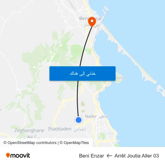 Arrêt Joutia Aller 03 to Beni Enzar map