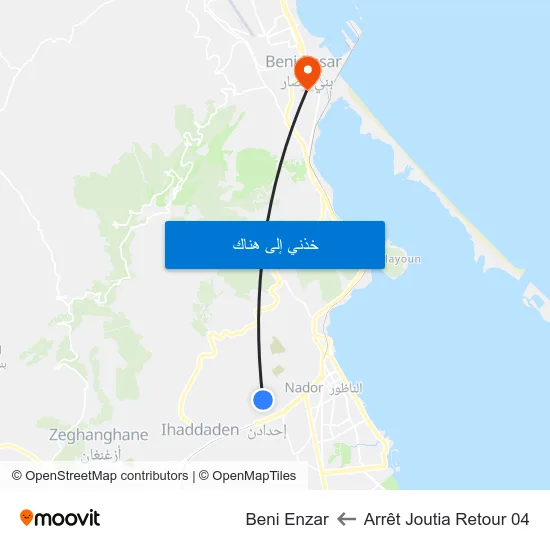 Arrêt Joutia Retour 04 to Beni Enzar map