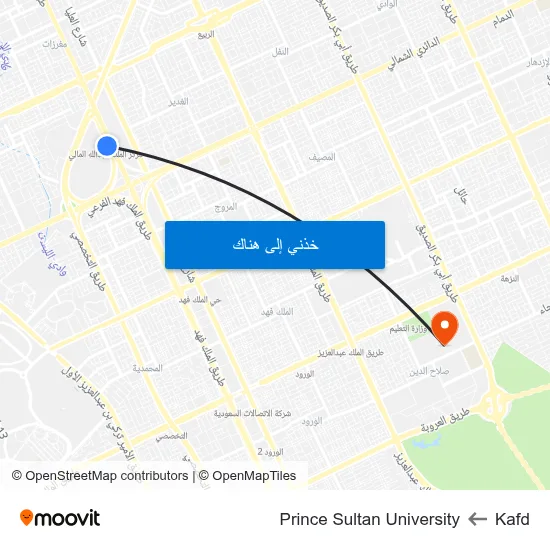 Kafd to Prince Sultan University map