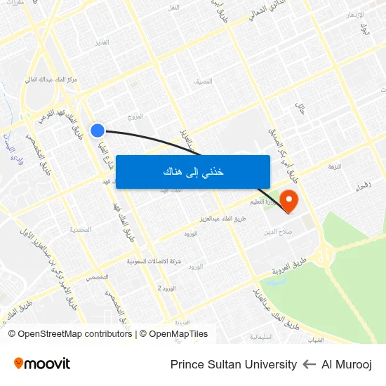 Al Murooj to Prince Sultan University map