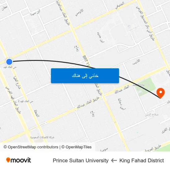 King Fahad District to Prince Sultan University map
