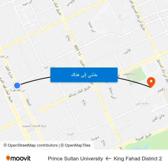 King Fahad District 2 to Prince Sultan University map