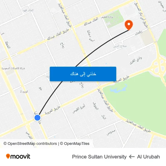 Al Urubah to Prince Sultan University map