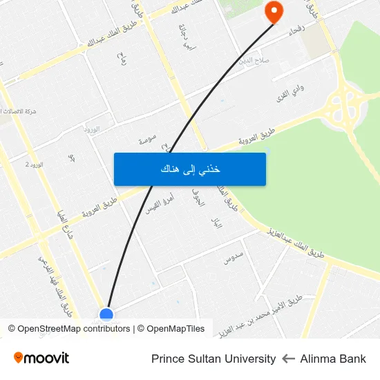 Alinma Bank to Prince Sultan University map