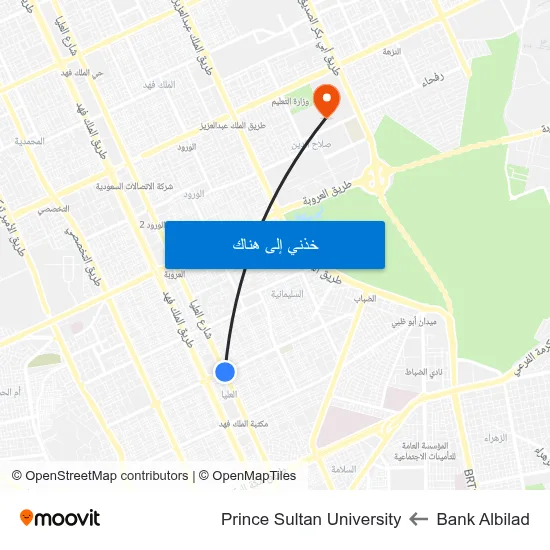 Bank Albilad to Prince Sultan University map