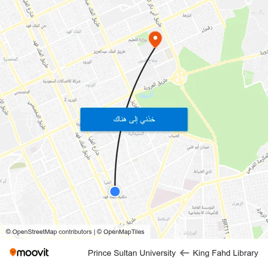 King Fahd Library to Prince Sultan University map