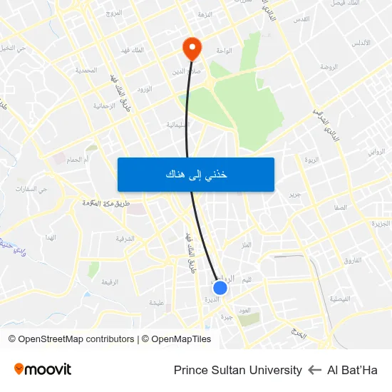 Al Bat’Ha to Prince Sultan University map