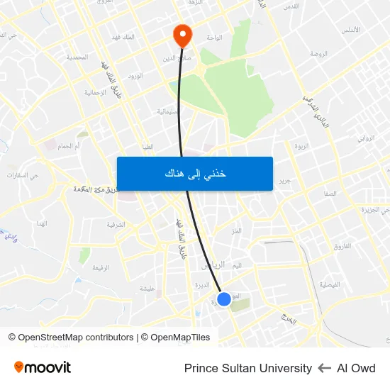 Al Owd to Prince Sultan University map