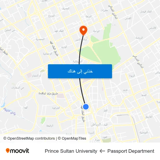 Passport Department to Prince Sultan University map