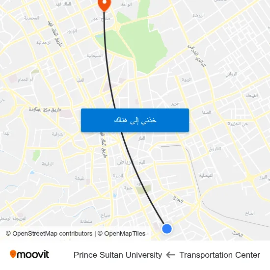Transportation Center to Prince Sultan University map