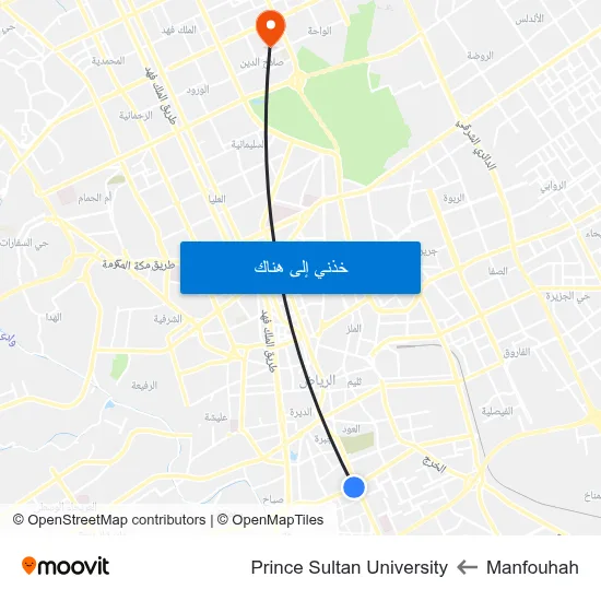 Manfouhah to Prince Sultan University map