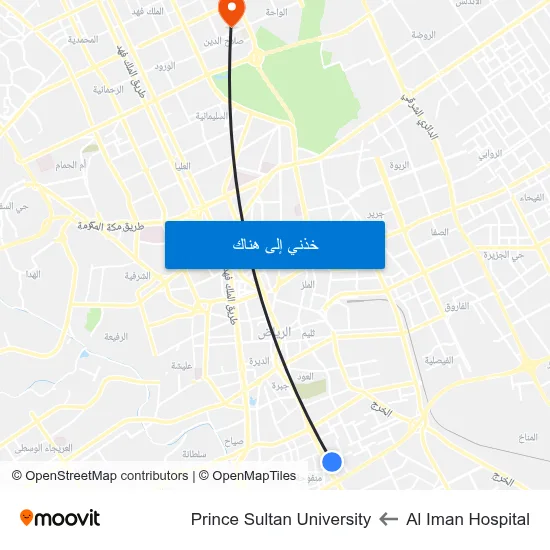 Al Iman Hospital to Prince Sultan University map