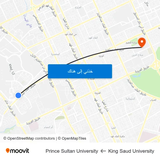 King Saud University to Prince Sultan University map
