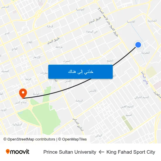 King Fahad Sport City to Prince Sultan University map