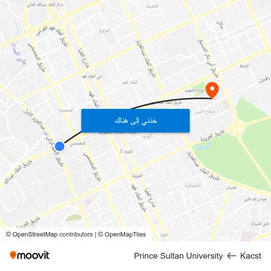 Kacst to Prince Sultan University map