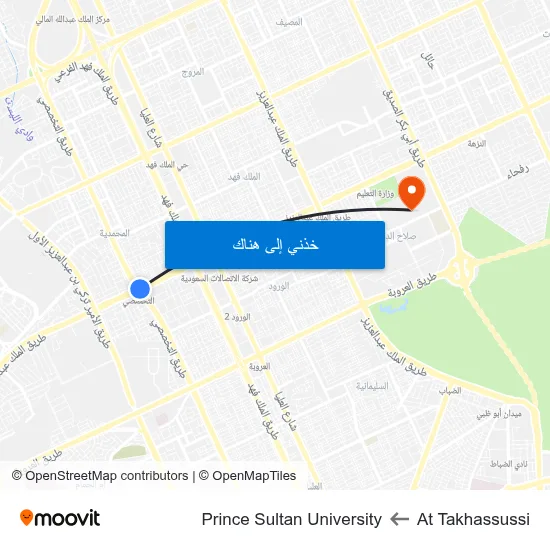 At Takhassussi to Prince Sultan University map