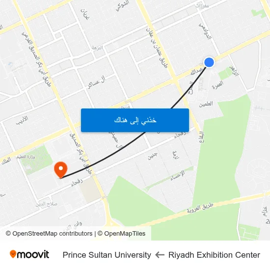 Riyadh Exhibition Center to Prince Sultan University map