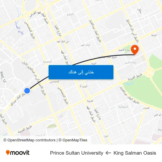 King Salman Oasis to Prince Sultan University map