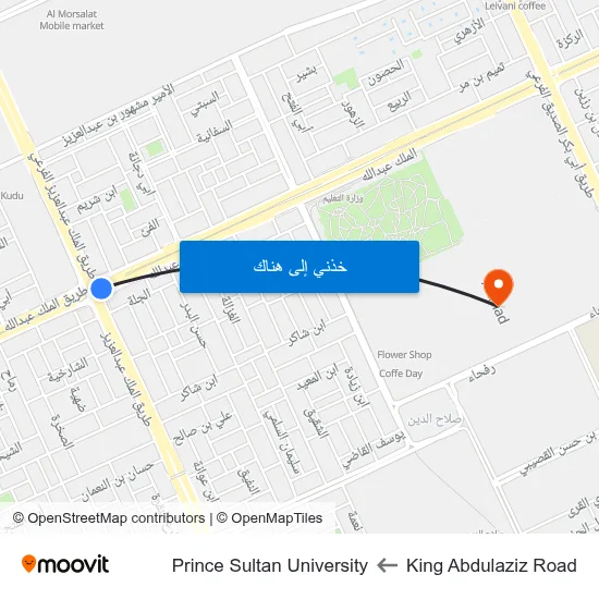 King Abdulaziz Road to Prince Sultan University map