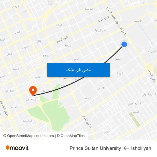 Ishbiliyah to Prince Sultan University map