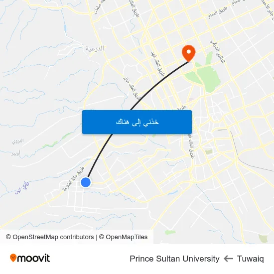 Tuwaiq to Prince Sultan University map