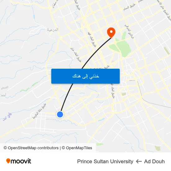 Ad Douh to Prince Sultan University map
