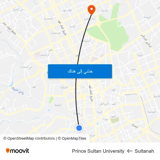 Sultanah to Prince Sultan University map