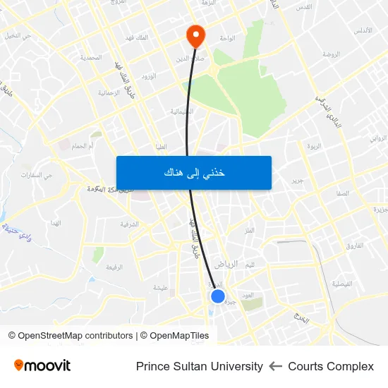 Courts Complex to Prince Sultan University map