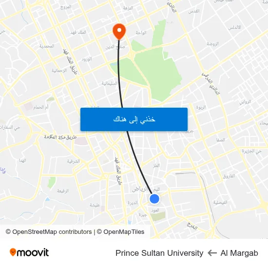 Al Margab to Prince Sultan University map
